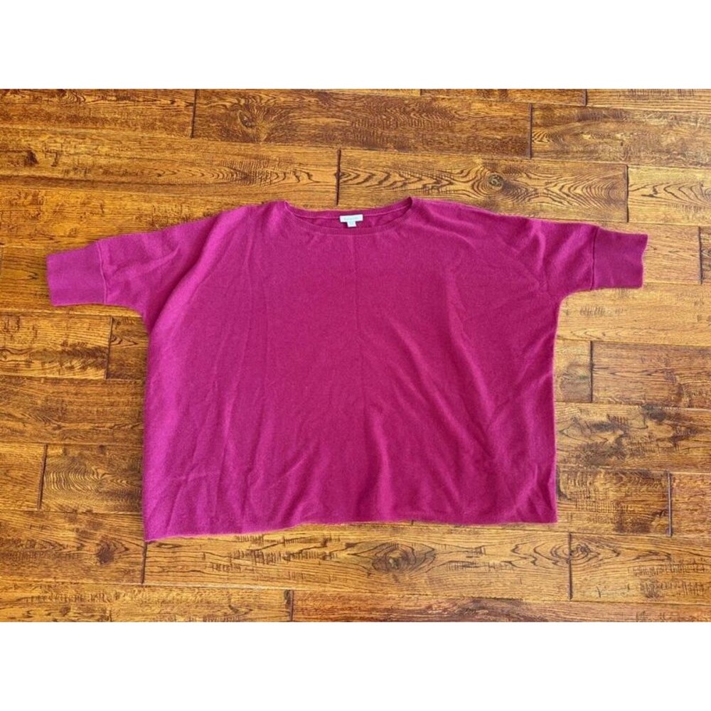Garnet Hill 100% Cashmere Pink Magenta 3 quarter sleeve drop shoulder Sweater